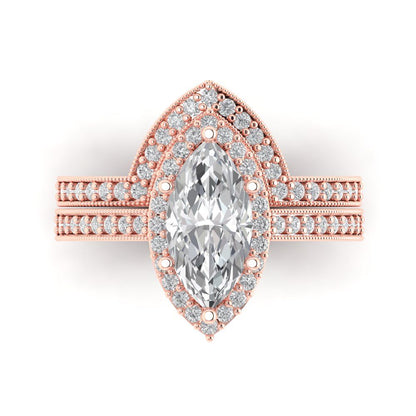 2.4875 cttw Marquise Cut Zirconia Simulated Diamond Bridal Set - Solid Rose Gold Engagement Ring & Wedding Band