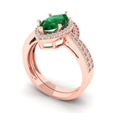 2.48 ct Brilliant Marquise Cut Simulated Emerald Stone Rose Gold Halo Solitaire with Accents Bridal Set
