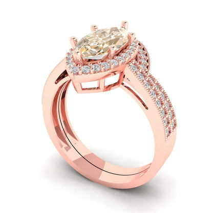 2.4875 cttw Marquise Cut Natural Morganite Bridal Set - Solid Rose Gold Engagement Ring & Wedding Band