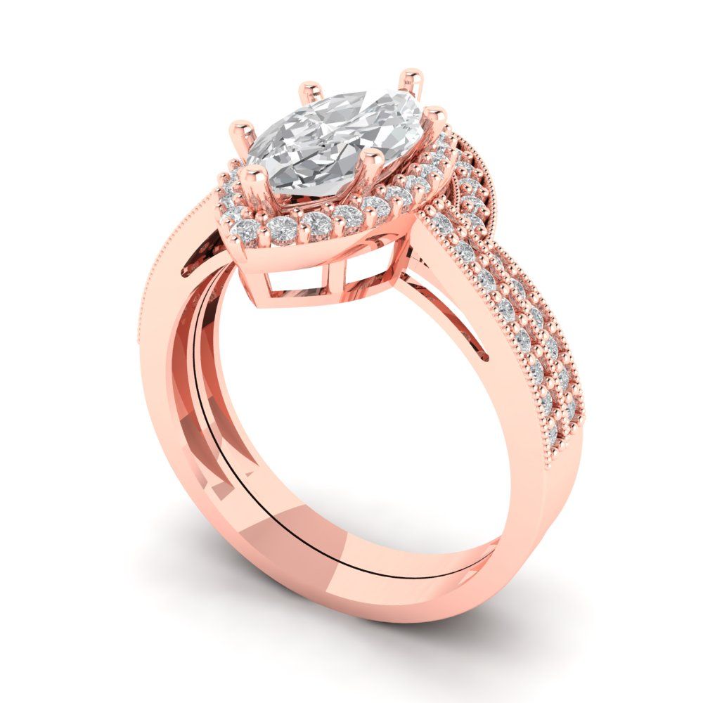 2.4875 cttw Marquise Cut Moissanite Bridal Set - Solid Rose Gold Engagement Ring & Wedding Band