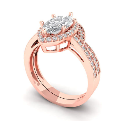 2.4875 cttw Marquise Cut Moissanite Bridal Set - Solid Rose Gold Engagement Ring & Wedding Band