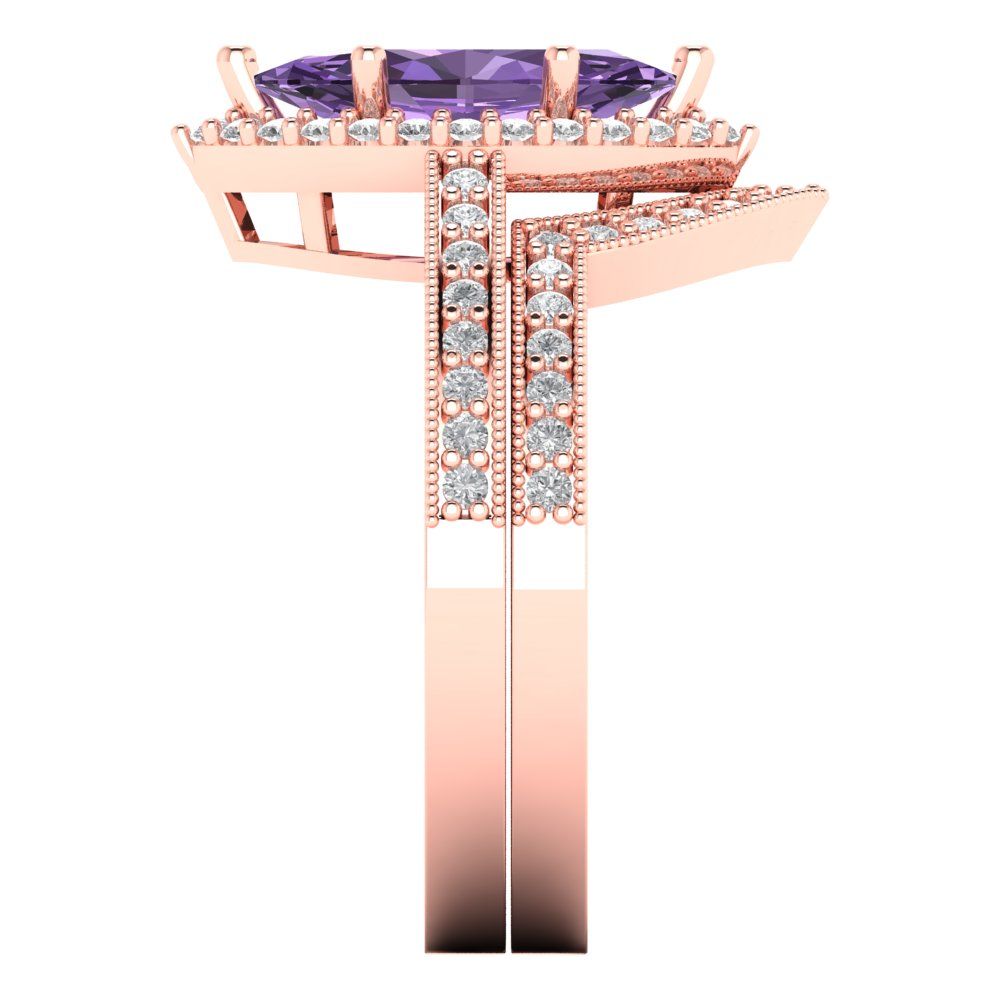 2.4875 cttw Marquise Cut Simulated Alexandrite Bridal Set - Solid Rose Gold Engagement Ring & Wedding Band
