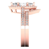 2.16 ct Brilliant Marquise Cut Natural Diamond Stone Clarity SI1-2 Color G-H Rose Gold Halo Solitaire with Accents Bridal Set