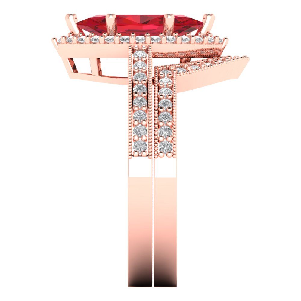 2.4875 cttw Marquise Cut Simulated Pink Tourmaline Bridal Set - Solid Rose Gold Engagement Ring & Wedding Band