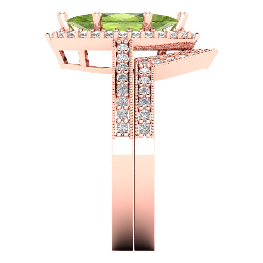 2.4875 cttw Marquise Cut Natural Peridot Bridal Set - Solid Rose Gold Engagement Ring & Wedding Band