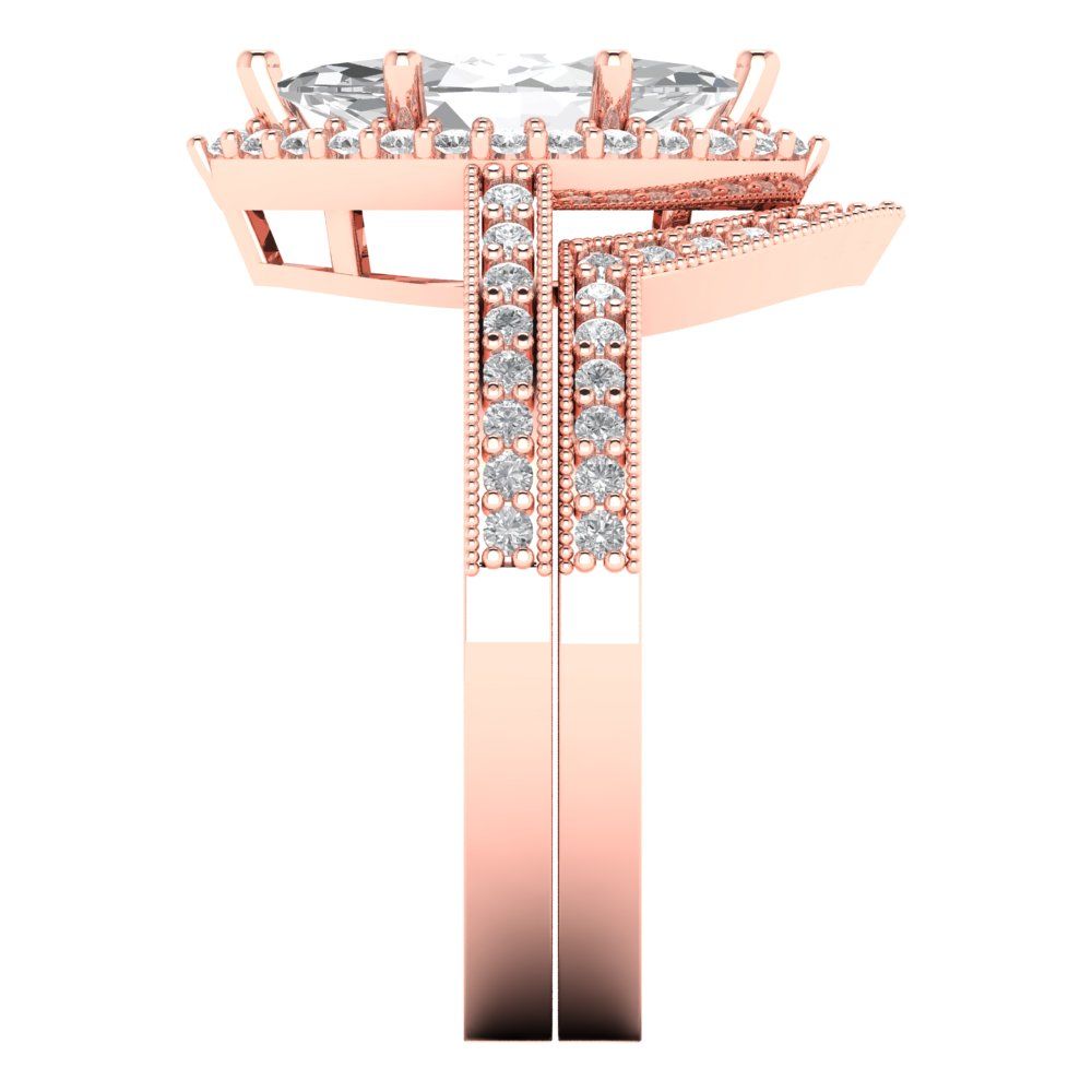 2.4875 cttw Marquise Cut Zirconia Simulated Diamond Bridal Set - Solid Rose Gold Engagement Ring & Wedding Band
