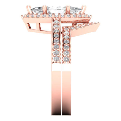 2.4875 cttw Marquise Cut Moissanite Bridal Set - Solid Rose Gold Engagement Ring & Wedding Band