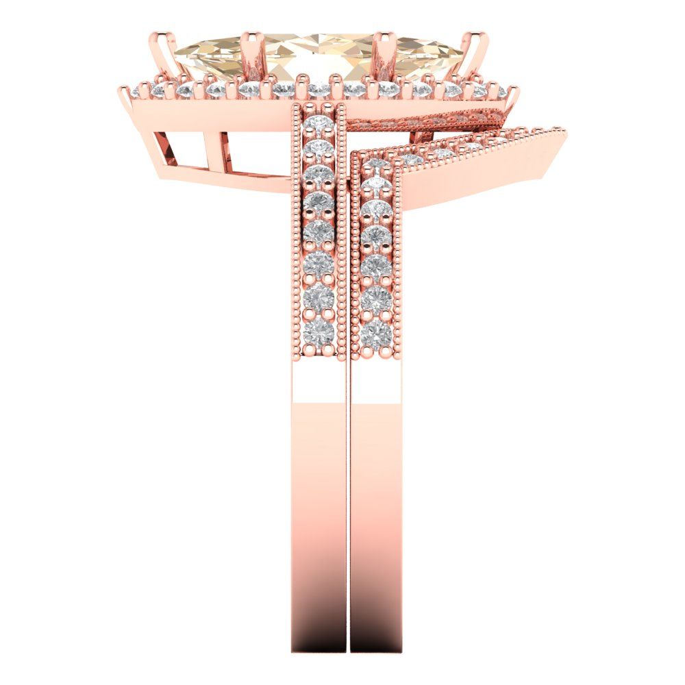 2.4875 cttw Marquise Cut Natural Morganite Bridal Set - Solid Rose Gold Engagement Ring & Wedding Band