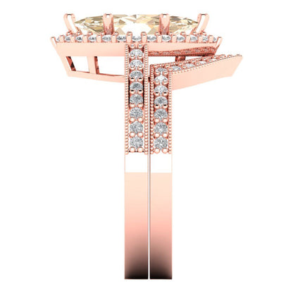 2.4875 cttw Marquise Cut Natural Morganite Bridal Set - Solid Rose Gold Engagement Ring & Wedding Band