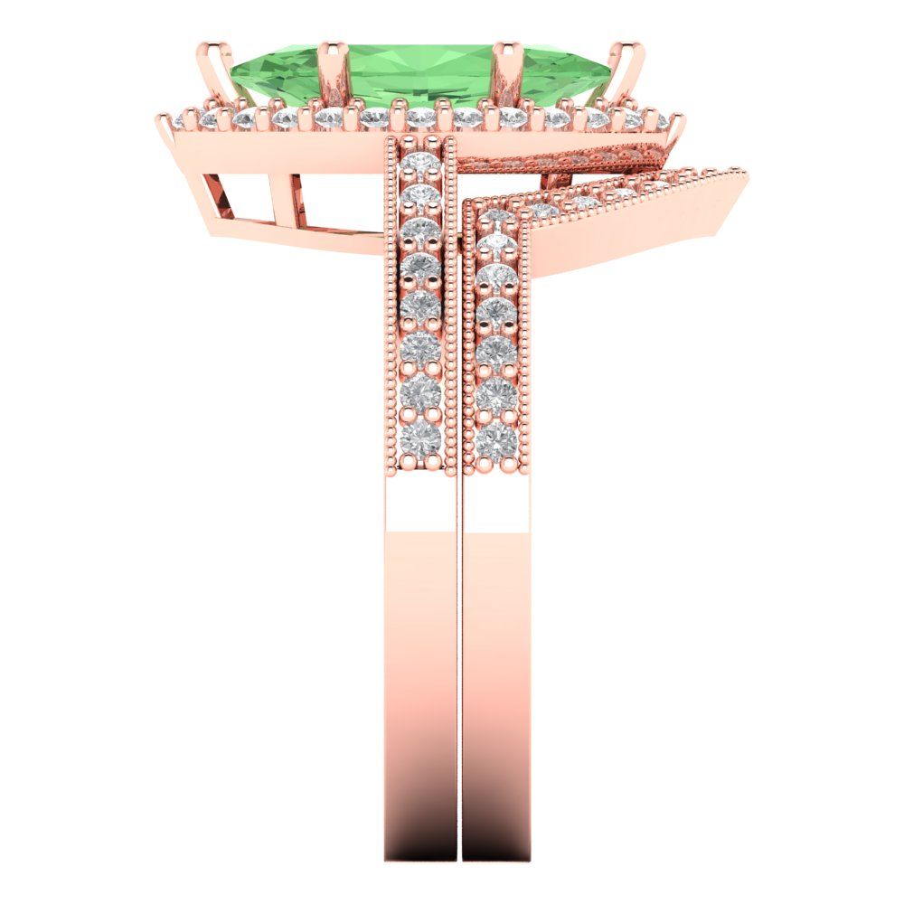 2.4875 cttw Marquise Cut Simulated Green Diamond Bridal Set - Solid Rose Gold Engagement Ring & Wedding Band