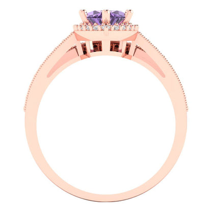 2.4875 cttw Marquise Cut Simulated Alexandrite Bridal Set - Solid Rose Gold Engagement Ring & Wedding Band
