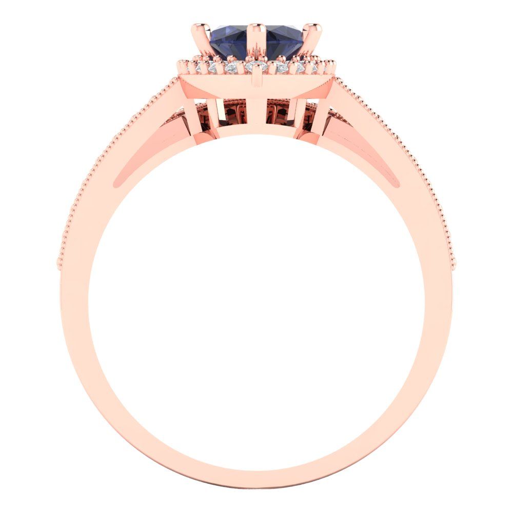 2.4875 cttw Marquise Cut Simulated Blue Sapphire Bridal Set - Solid Rose Gold Engagement Ring & Wedding Band
