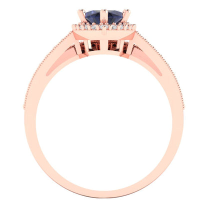 2.4875 cttw Marquise Cut Simulated Blue Sapphire Bridal Set - Solid Rose Gold Engagement Ring & Wedding Band