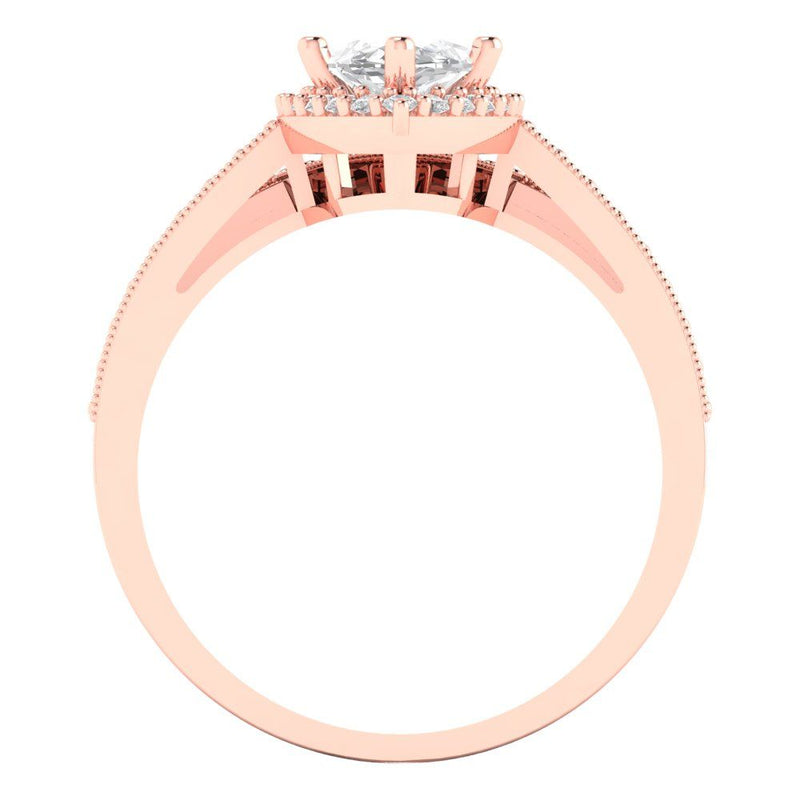 2.16 ct Brilliant Marquise Cut Natural Diamond Stone Clarity SI1-2 Color G-H Rose Gold Halo Solitaire with Accents Bridal Set
