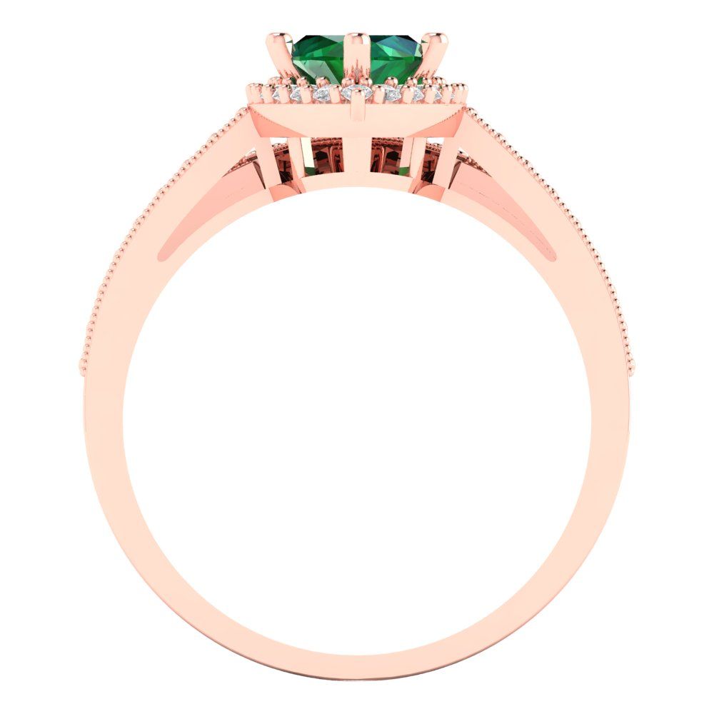 2.4875 cttw Marquise Cut Simulated Emerald Bridal Set - Solid Rose Gold Engagement Ring & Wedding Band