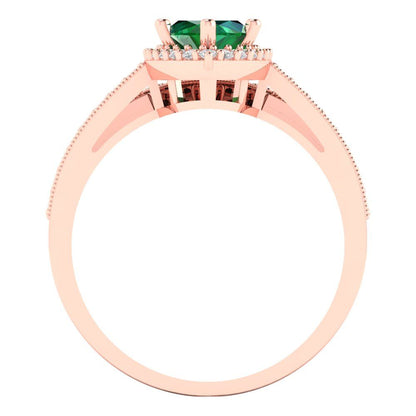 2.4875 cttw Marquise Cut Simulated Emerald Bridal Set - Solid Rose Gold Engagement Ring & Wedding Band