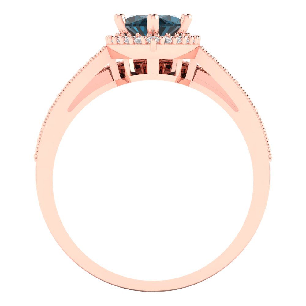 2.4875 cttw Marquise Cut Natural London Blue Topaz Bridal Set - Solid Rose Gold Engagement Ring & Wedding Band