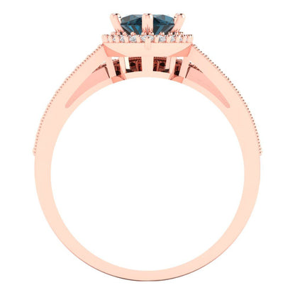 2.4875 cttw Marquise Cut Natural London Blue Topaz Bridal Set - Solid Rose Gold Engagement Ring & Wedding Band