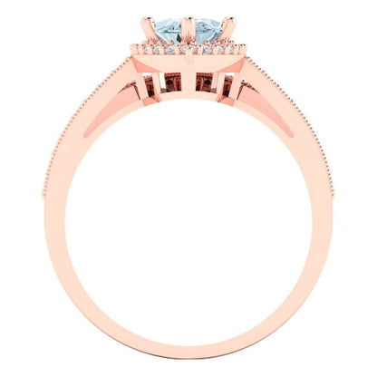 2.4875 cttw Marquise Cut Simulated Blue Diamond Bridal Set - Solid Rose Gold Engagement Ring & Wedding Band