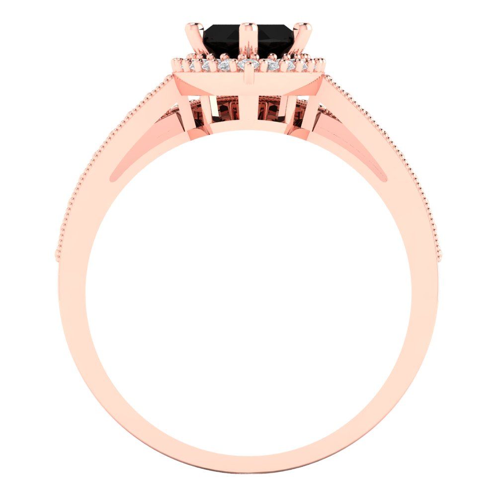 2.4875 cttw Marquise Cut Natural Onyx Bridal Set - Solid Rose Gold Engagement Ring & Wedding Band