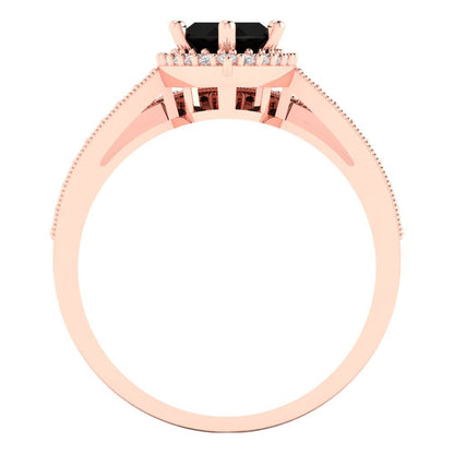 2.4875 cttw Marquise Cut Natural Onyx Bridal Set - Solid Rose Gold Engagement Ring & Wedding Band