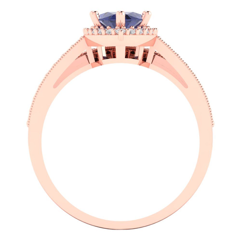 2.4875 cttw Marquise Cut Simulated Tanzanite Bridal Set - Solid Rose Gold Engagement Ring & Wedding Band