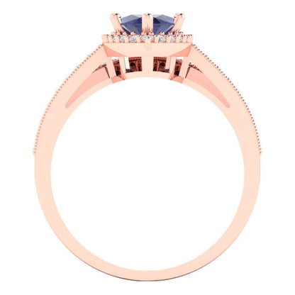 2.4875 cttw Marquise Cut Simulated Tanzanite Bridal Set - Solid Rose Gold Engagement Ring & Wedding Band