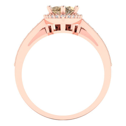 2.4875 cttw Marquise Cut Simulated Champagne Diamond Bridal Set - Solid Rose Gold Engagement Ring & Wedding Band