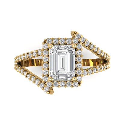 1.935 cttw Zirconia Simulated Diamond Solitaire with Zirconia Simulated Diamond Accents Engagement Ring - Solid Gold (VVS1, Emerald Cut,7.5x5.5mm)