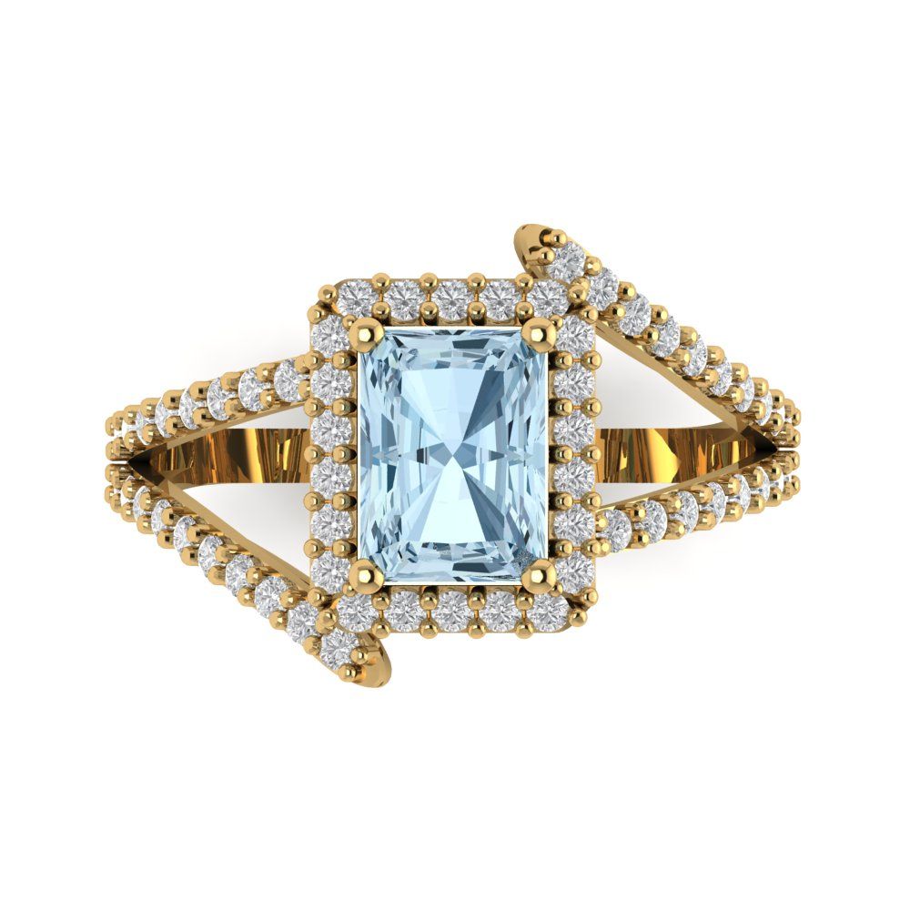 1.935 cttw Natural Sky Blue Topaz Solitaire with Zirconia Simulated Diamond Accents Engagement Ring - Solid Gold (Emerald Cut,7.5x5.5mm)