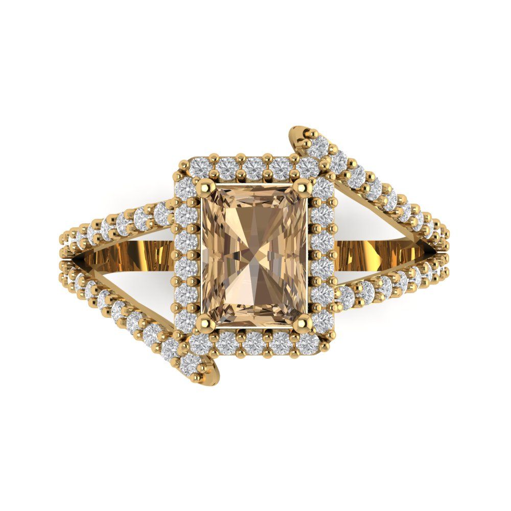 1.935 cttw Zirconia Simulated Champagne Diamond Solitaire with Zirconia Simulated Diamond Accents Engagement Ring - Solid Gold (VVS1, Emerald Cut,7.5x5.5mm)