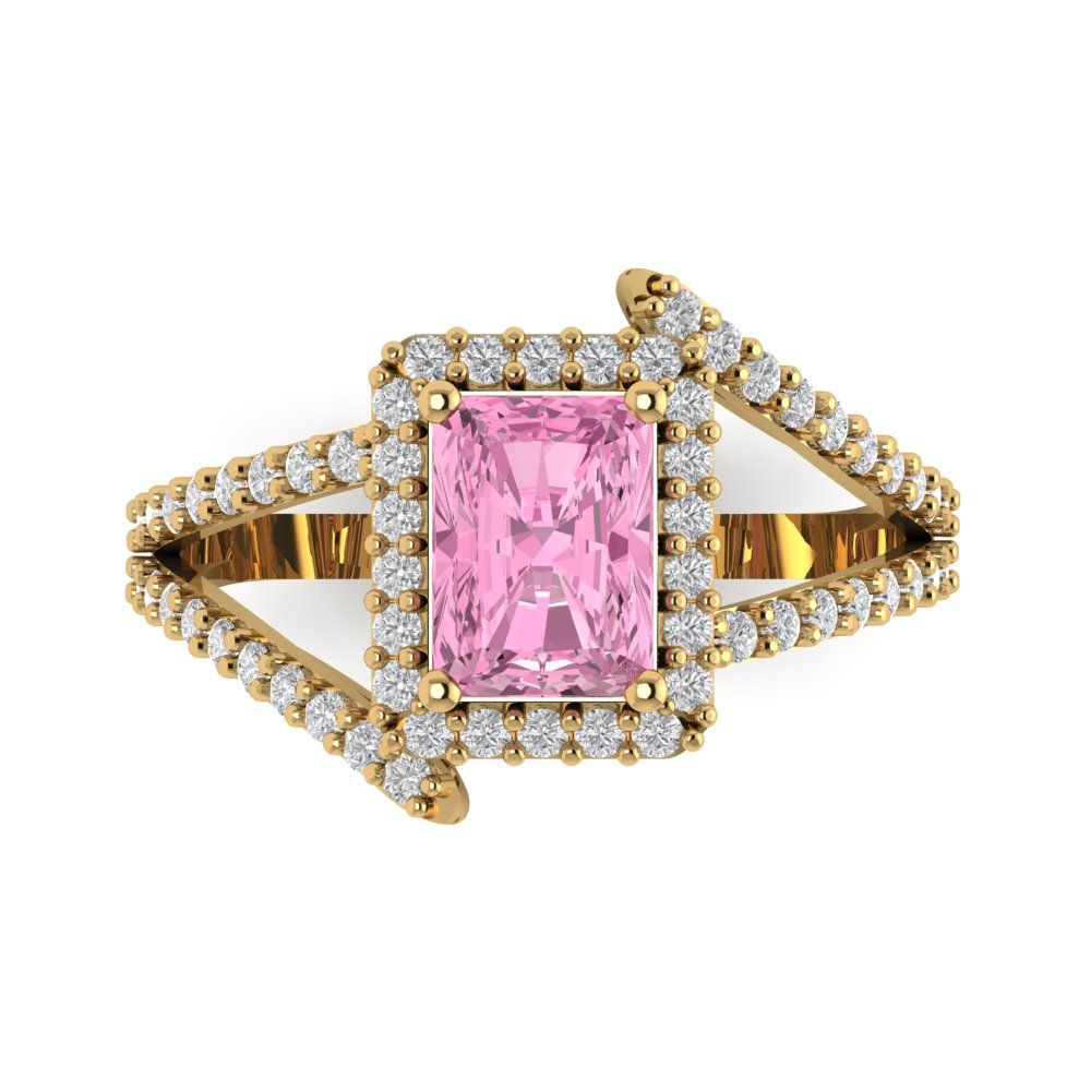 1.935 cttw Zirconia Simulated Pink Diamond Solitaire with Zirconia Simulated Diamond Accents Engagement Ring - Solid Gold (VVS1, Emerald Cut,7.5x5.5mm)