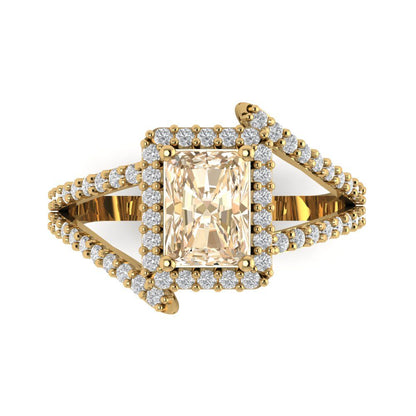 1.935 cttw Natural Morganite Solitaire with Zirconia Simulated Diamond Accents Engagement Ring - Solid Gold (Emerald Cut,7.5x5.5mm)