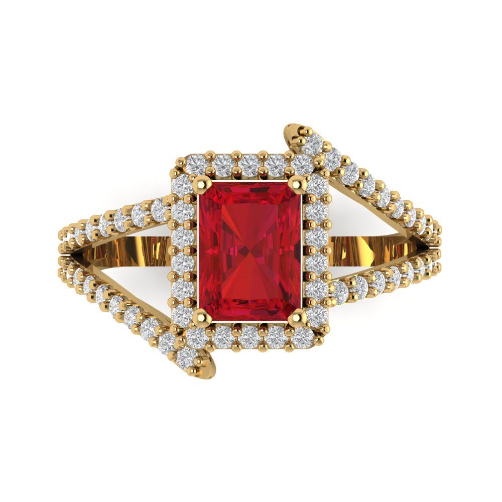 1.935 cttw Simulated Pink Tourmaline Solitaire with Zirconia Simulated Diamond Accents Engagement Ring - Solid Gold (Emerald Cut,7.5x5.5mm)