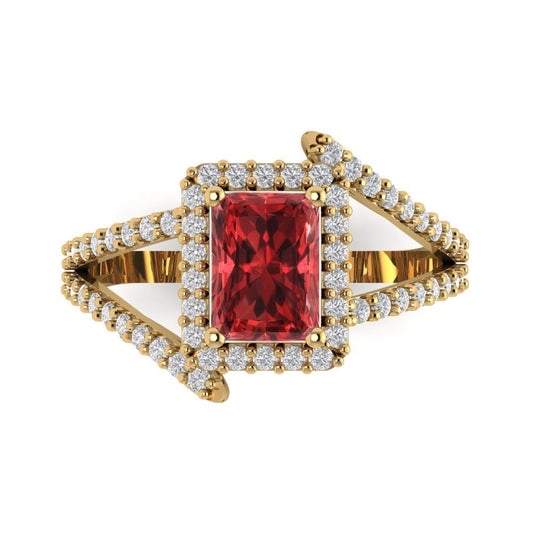 1.935 cttw Natural Garnet Solitaire with Zirconia Simulated Diamond Accents Engagement Ring - Solid Yellow Gold (VVS1, Emerald Cut,7.5x5.5mm)