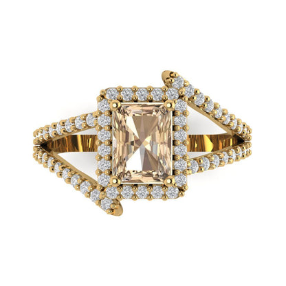 1.935 cttw Yellow Moissanite Solitaire with Zirconia Simulated Diamond Accents Engagement Ring - Solid Gold (Emerald Cut,7.5x5.5mm)