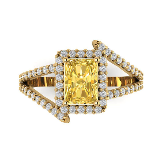 1.935 cttw Zirconia Simulated Yellow Diamond Solitaire with Zirconia Simulated Diamond Accents Engagement Ring - Solid Yellow Gold (VVS1, Emerald Cut,7.5x5.5mm)