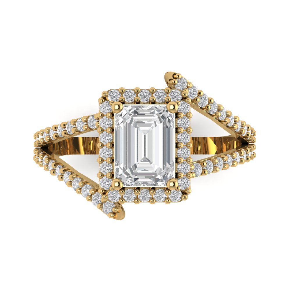 1.935 cttw White Sapphire Solitaire with Zirconia Simulated Diamond Accents Engagement Ring - Solid Gold (Emerald Cut,7.5x5.5mm)