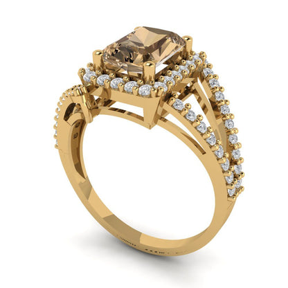 1.935 cttw Zirconia Simulated Champagne Diamond Solitaire with Zirconia Simulated Diamond Accents Engagement Ring - Solid Gold (VVS1, Emerald Cut,7.5x5.5mm)