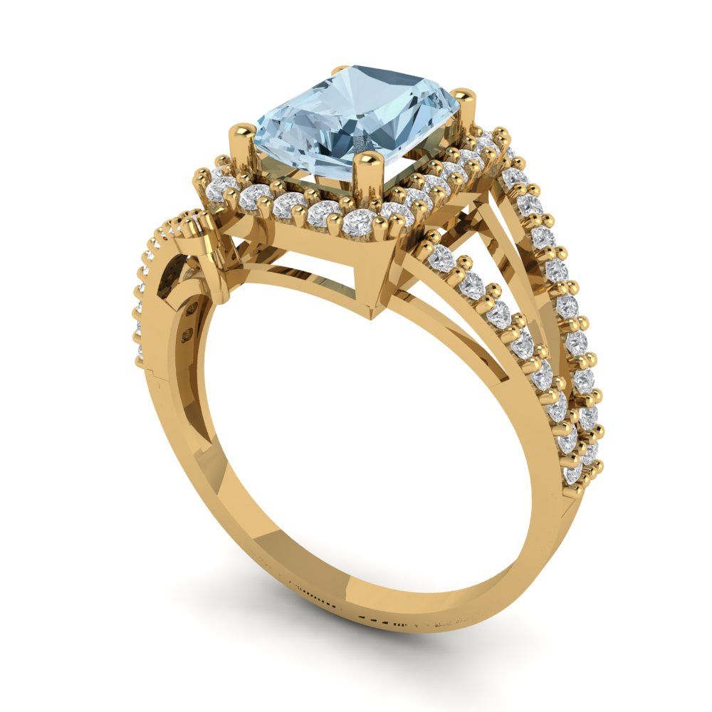 1.935 cttw Natural Sky Blue Topaz Solitaire with Zirconia Simulated Diamond Accents Engagement Ring - Solid Gold (Emerald Cut,7.5x5.5mm)