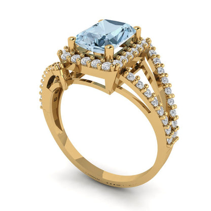 1.935 cttw Natural Sky Blue Topaz Solitaire with Zirconia Simulated Diamond Accents Engagement Ring - Solid Gold (Emerald Cut,7.5x5.5mm)