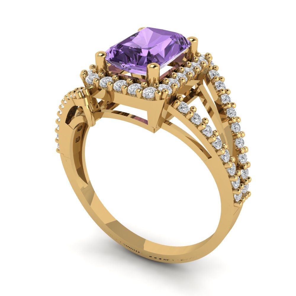 1.935 cttw Simulated Alexandrite Solitaire with Zirconia Simulated Diamond Accents Engagement Ring - Solid Gold (Emerald Cut,7.5x5.5mm)