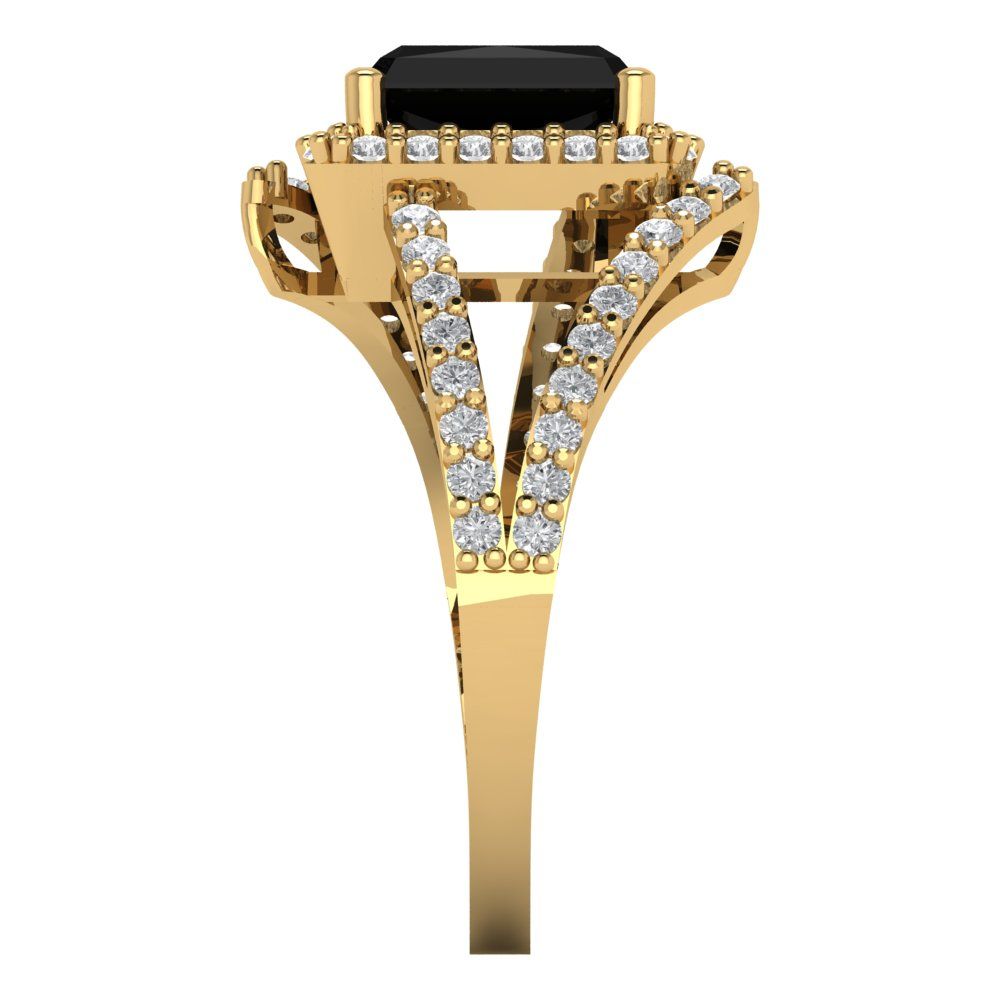 1.935 cttw Natural Onyx Solitaire with Zirconia Simulated Diamond Accents Engagement Ring - Solid Gold (Emerald Cut,7.5x5.5mm)