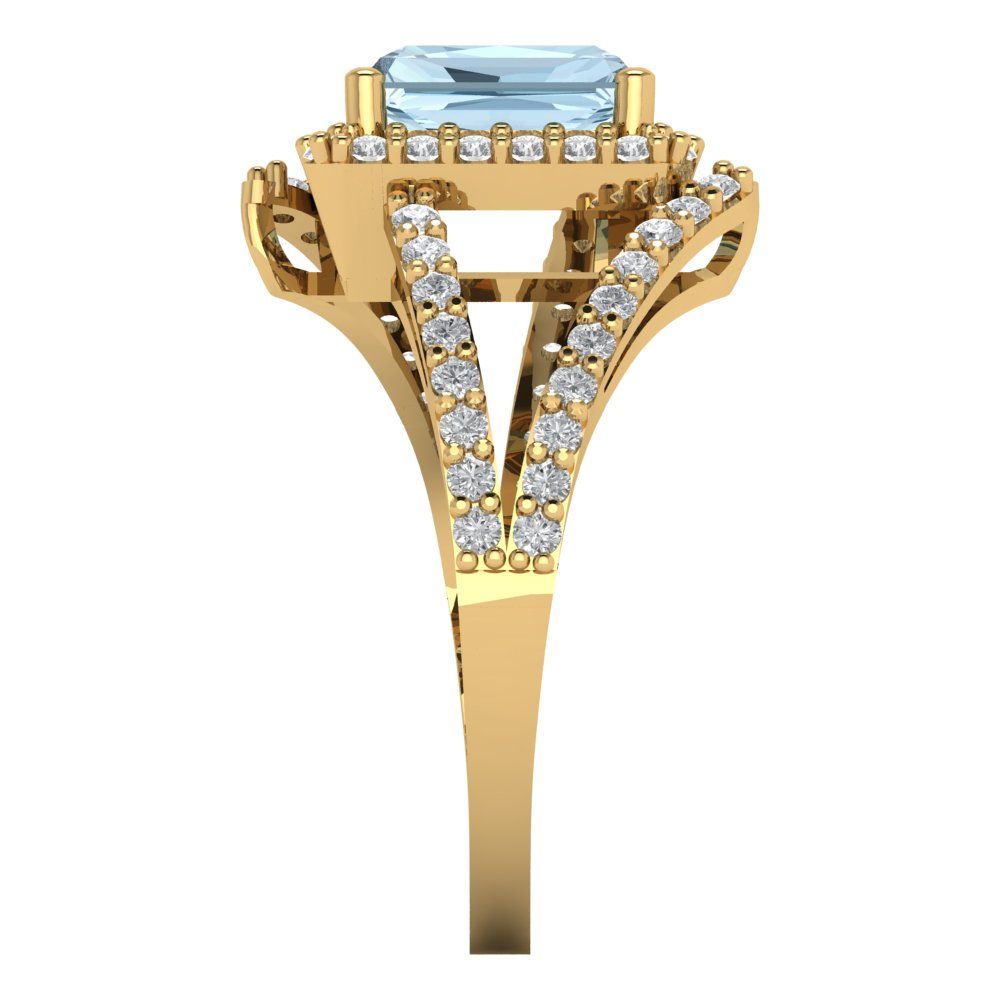1.935 cttw Natural Swiss Blue Topaz Solitaire with Zirconia Simulated Diamond Accents Engagement Ring - Solid Gold (Emerald Cut,7.5x5.5mm)