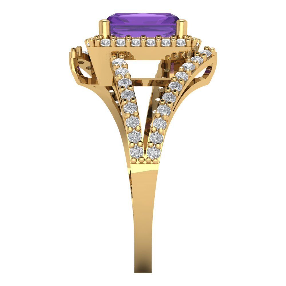 1.935 cttw Natural Amethyst Solitaire with Zirconia Simulated Diamond Accents Engagement Ring - Solid Gold (Emerald Cut,7.5x5.5mm)