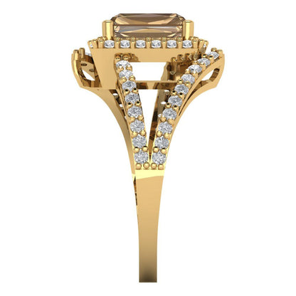 1.935 cttw Zirconia Simulated Champagne Diamond Solitaire with Zirconia Simulated Diamond Accents Engagement Ring - Solid Gold (VVS1, Emerald Cut,7.5x5.5mm)