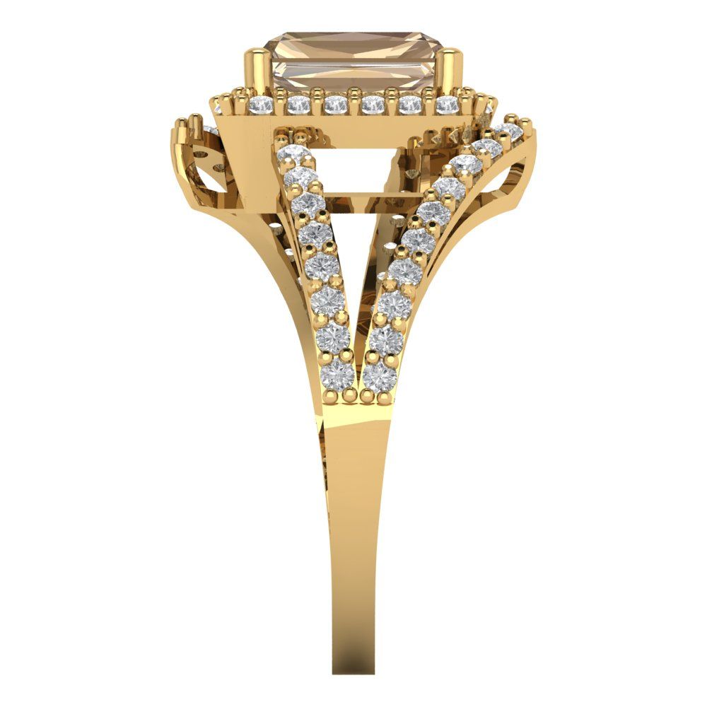 1.935 cttw Yellow Moissanite Solitaire with Zirconia Simulated Diamond Accents Engagement Ring - Solid Gold (Emerald Cut,7.5x5.5mm)