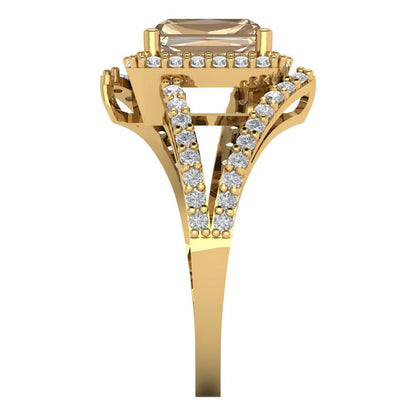 1.935 cttw Yellow Moissanite Solitaire with Zirconia Simulated Diamond Accents Engagement Ring - Solid Gold (Emerald Cut,7.5x5.5mm)