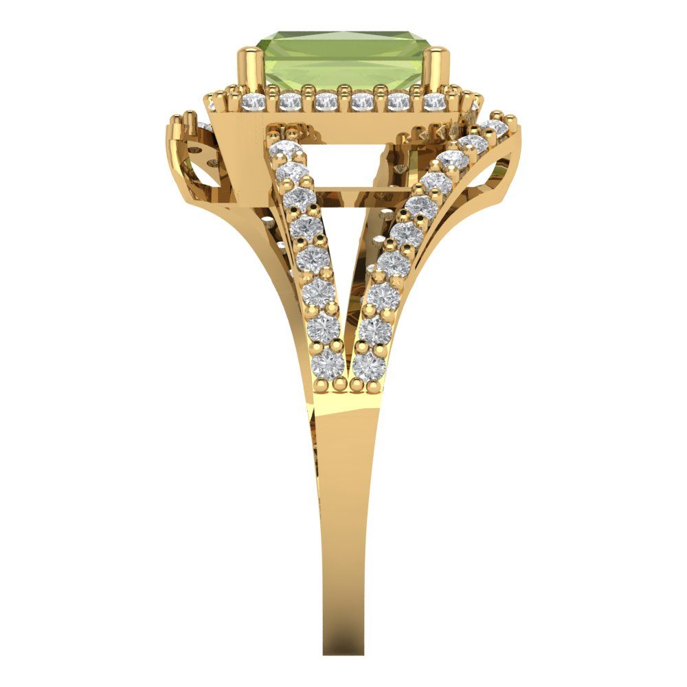 1.935 cttw Natural Peridot Solitaire with Zirconia Simulated Diamond Accents Engagement Ring - Solid Gold (Emerald Cut,7.5x5.5mm)
