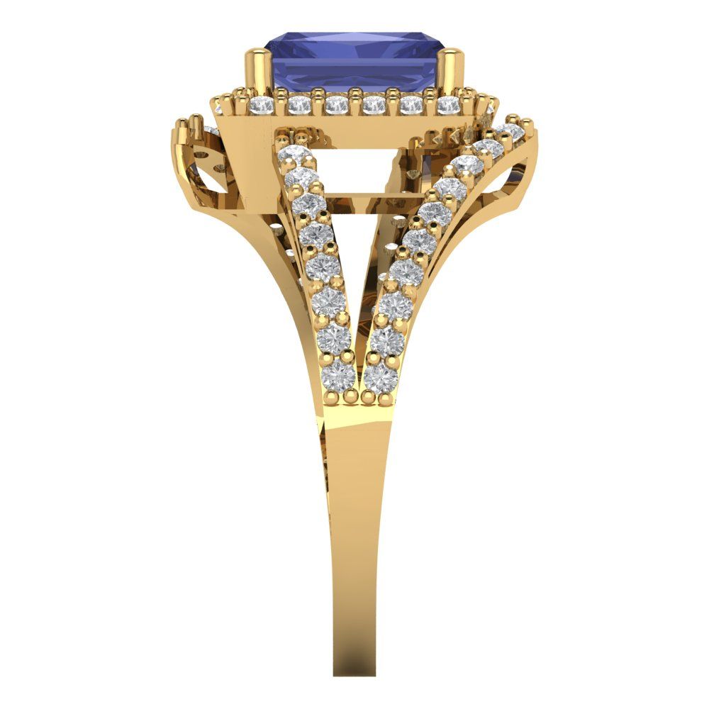 1.935 cttw Simulated Tanzanite Solitaire with Zirconia Simulated Diamond Accents Engagement Ring - Solid Gold (Emerald Cut,7.5x5.5mm)